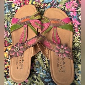 Spring Step Pink and Green Floral Sandals